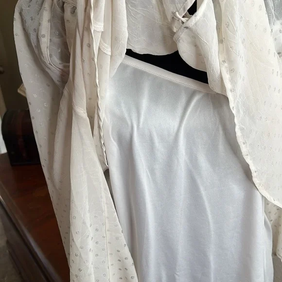 Liz Claiborne | Cream Chiffon Silver Polka Dot Tunic Top with Cami | Size 1X - Picture 6 of 11